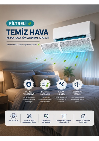 Filtreli Klima Hava Yönlendirme Aparatı Dekoratif Tasarım Temiz Ve Konforlu Hava Deneyimi Beyaz