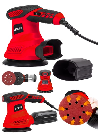 Steiner 700w 6 Kademe Devir Ayarlı 125mm Toz Toplama Sistemli Eksantrik Zımpara Makinesi Kırmızı
