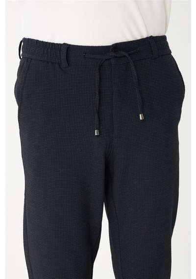 Lacivert Mikro Desenli Bağcıklı Modern Jogger Pantolon Laci
