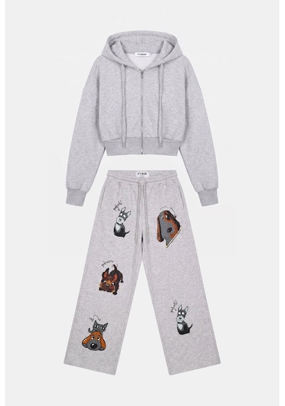 Kadın Gri W6-12 Sweatshirt Eşofman Pantolon 2'li Tasarım Takım
