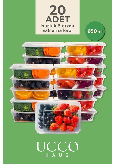 20 Adet 650 Ml Buzluk & Mikrodalga Sızdırmaz Saklama Kabı Seti Buzluk Organizer Şeffaf