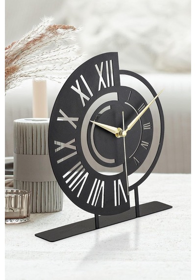 Ruota Siyah Metal Dekoratif Masa Üstü Saati 25x23cm Mms-m Diğer