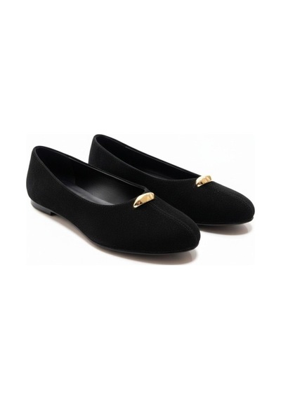 Ne&ve Shoes Siyah Süet Gold Aksesuar Detaylı Kadın Günlük Babet