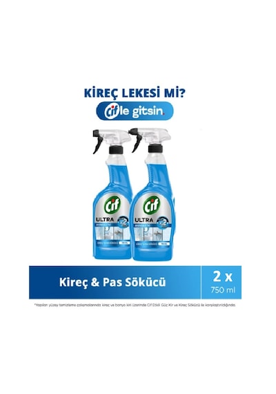 Cif Ultra Sprey Kireç Ve Pas Sökücü 750 Ml X 2 Adet 2'li Set