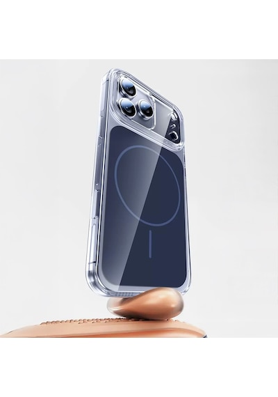 Zore Apple iPhone Uyumlu 17 Pro Kılıf Omsy M-safe Şarj Özellikli Şeffaf Kamera Kontrol Butonlu Lugano Kapak - Lacivert