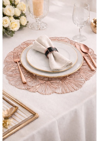 Metalik Rose Supla 38 Cm Amerikan Servis,dekoratif Masa Sunum Altlığı,modern Sofra Dekoru 2 Li Set Rose Altın