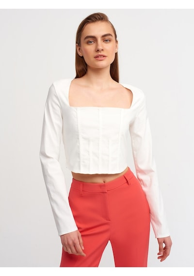 Dilvin 50138 Sırt Dekolteli Kare Yaka Top