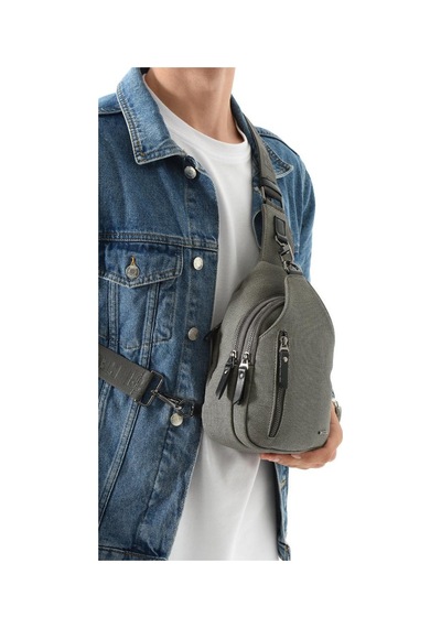 Erkek Bady Bag Göğüs Çantası Kanvas Kumaş Sırt Çantası 27 17 Cm Günlük Omuz Çantası Gri