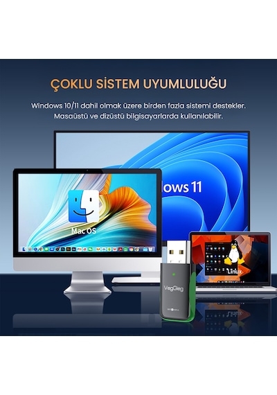 Veggieg 1100 Mbps Dual Band Wi-fi 6 Alıcı Ve Bluetooth 5.4 Adaptör Mini Usb Dongle