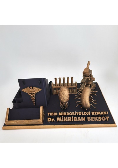 Kişiye Özel Mikrobiyoloji Uzmanı Masa İsimliği Ve Kartvizitlik Gold - Siyah