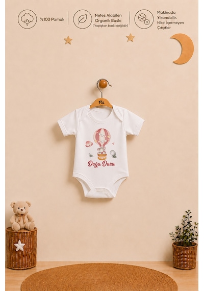 Pia Baby Kız Bebek İsme Özel Hediye Seti 2'li %100 Pamuk Organik Baskılı Body Zıbın Ve Ham Bez Kıyafet Kesesi 2062b2k6x Ekru