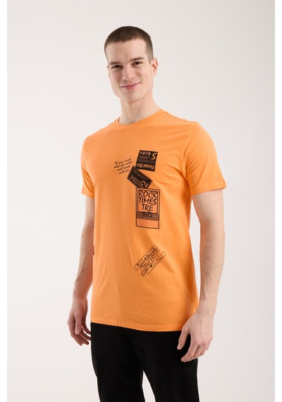 Maximodena Erkek Grafik Baskılı T-shirt Sportif Kesim Günlük Kullanım - Turuncu