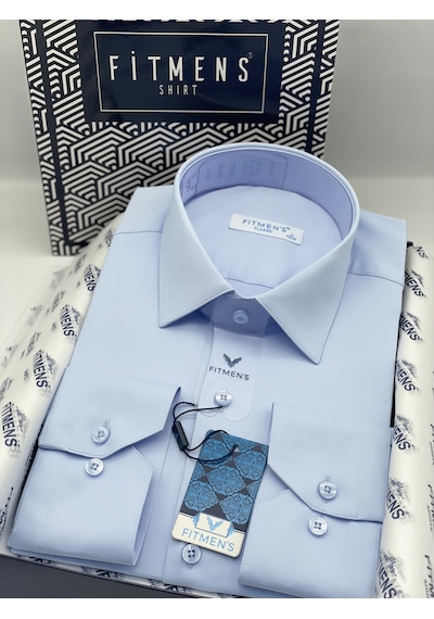 Fitmens Klasik Uzun Kol Cepsiz Likralı Rahat Kumaş Erkek Gömlek Fs-004517 - Mavi-3189