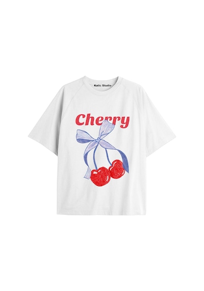 Kalic Studio Y2k Vintage Cherry Baskılı Siyah T-shirt Kod 47 Beyaz-47