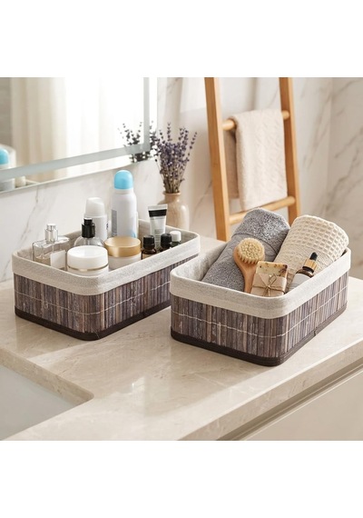 Tr Bambu Çok Amaçlı Saklama Kutusu Düzenleyici Orta Boy Organizer, Dekoratif Bambu Düzenleyici Gri 29x19x10cm 2 Genel
