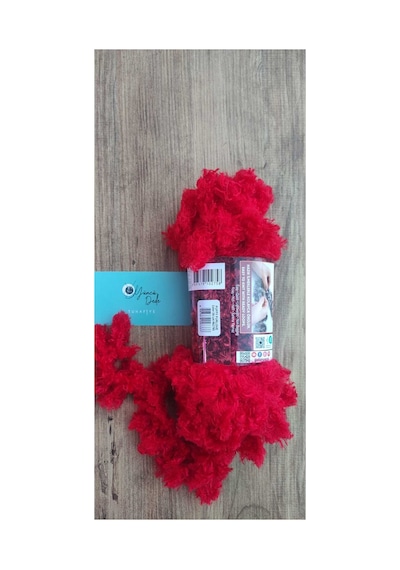 1 Adet Puffy Furlove 56 Kırmızı Elle Örülen Kalpli Yastık Örgü Ipi Kürk Yapılı Puffy