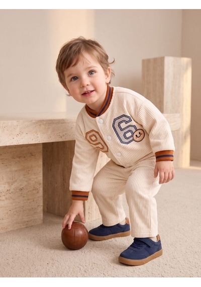 Zekids Erkek Bebek Ekru Kadife Düğme Detaylı Pantolon-17454