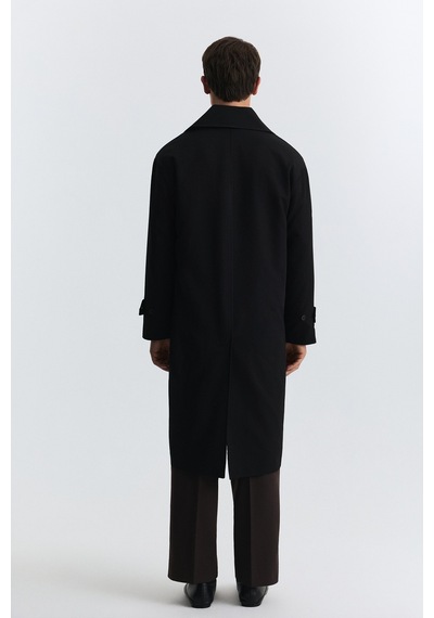 Antioch Uzun Relaxed Fit Trençkot Siyah