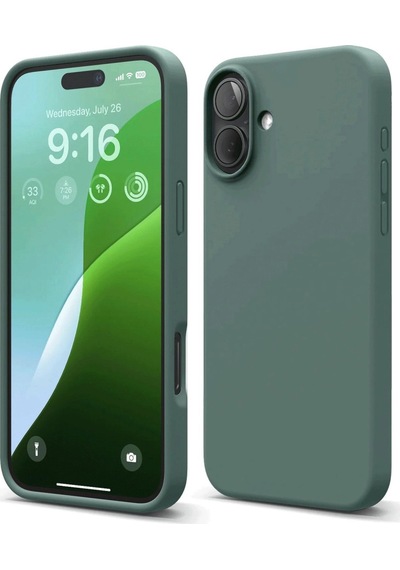 Apple Uyumlu iPhone 16 Plus Kılıf Nano İçi Kadife Silikon Koyu Yeşil/