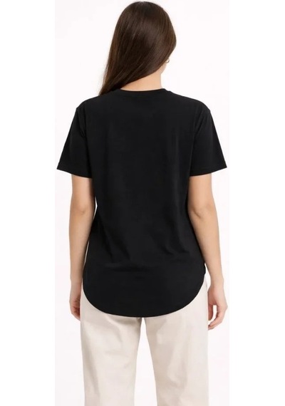 Basic T-shirt Kısa Kol Bisiklet Yaka Oval Kesim Tişört - Siyah
