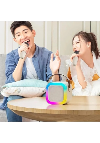 Bluetooth Hoparlör K12 Karaoke Makinesi Taşınabilir 5. Kablosuz Mikrofonlar İle Blue 1 Mic