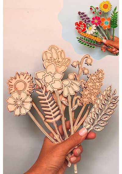 Ahşap Boyama Seti, Çiçek Desenleri, 18-20 Cm, 10 Parça 10'lu Standlı