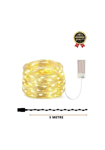 Dekoratif Aydınlatma Yeni Yıl Yılbaşı Pilli 3 Fonksiyonlu Günışığı Sarı Renk Peri Led Işık 5 Metre