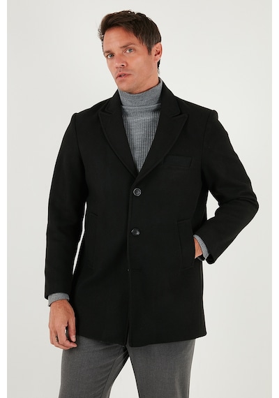 Buratti Slim Fit Apaş Yaka Astarlı Kaşe Erkek Kaban 584K1217 Siyah