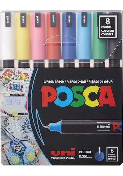 Uni Posca PC-1MR 0.7 Su Bazlı Boyama Markörü Seti 8 RENK ANA RENK