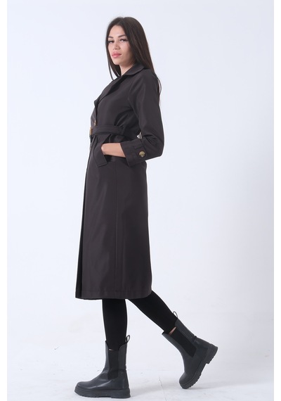 Feminist Siyah İçi Astarlı Düğmeli Ve Kemerli Trençkot 02040491.01 Siyah