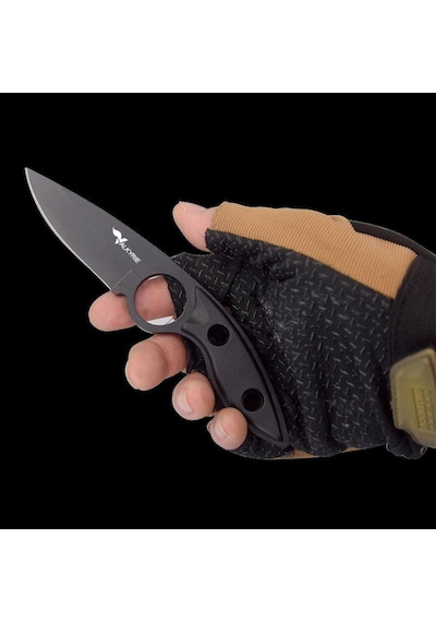 Valkyrie 3cr14mov Kılıflı Paslanmaz Çelik Parmak Delikli Outdoor Kamp Bıçağı 17.5 Cm Kompakt Gövde Siyah