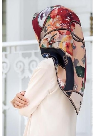 Vissona Tivil İpek Eşarp 17561 - 0018 - 0033 Lacivert Bordo Batik Desen Lacivert