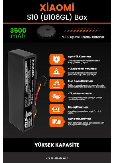 Xiaomi Robot Vacuum S10 B106gl Uyumlu 3500mah Box Robot Süpürge Bataryası - Yüksek Kapasite