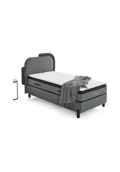 Parshome 90x190 Tek Kişilik Yatak, Baza, Baza Başlık Seti Ortopedik Yataklı Sandıklı Baza 3 Lü Set Gri 90 x 190