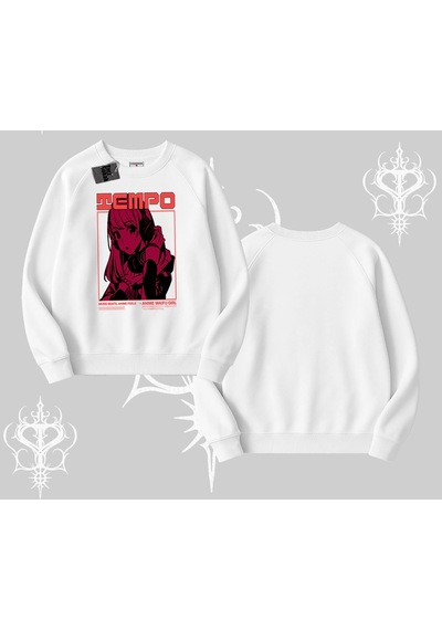 Startmore Biskilet Sweatshirt Anime Waifu Kırmızı Grafik Desenli Beyaz