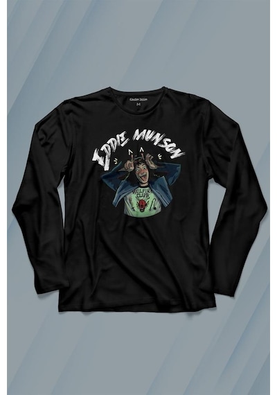 Eddie Munson Stranger Things Sezon 4 Uzun Kollu Tişört Baskılı T-shirt 001