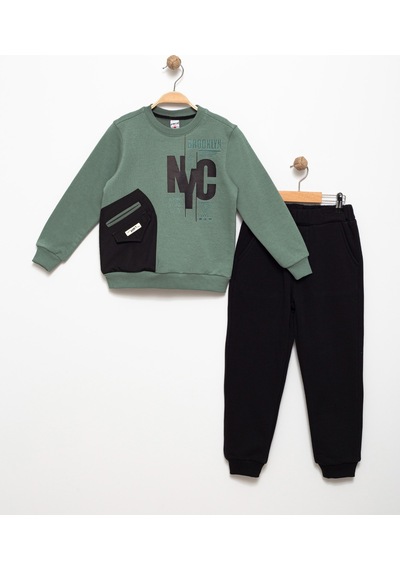 Mnk Baby & Kids Erkek Çocuk Cep Detaylı Baskılı Eşofman Takımı M00756 YESIL