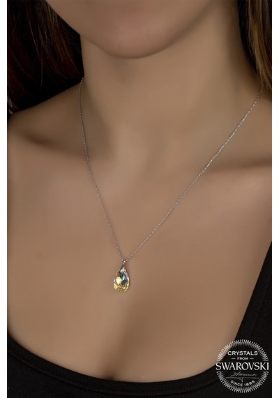 Union Swarovski Crystal Kadın 16 Mm Damla Gümüş Kolye