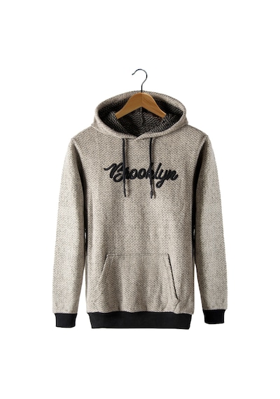 Terapi Men Erkek Bej Kapüşonlu Kanguru Cepli Nakışlı Örme Sweatshirt Bej
