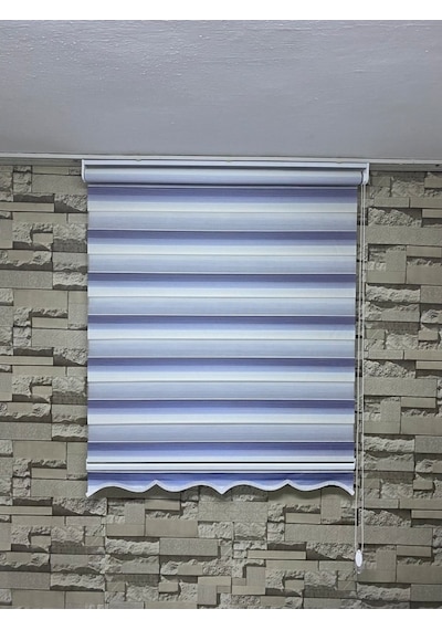 Mavi Gri Mini Plise Zebra Perde (Etekli)