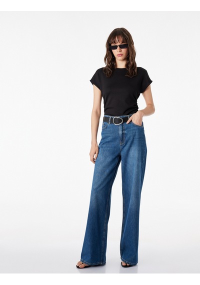Koton Slim Fit Kısa Kollu Bisiklet Yaka Büzgülü Tişört Siyah 6sal10637ık