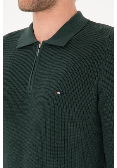 U.S. Polo Assn. Erkek Regular Fit Fermuarlı Koyu Yeşil Basic Kazak 50313685-VR079