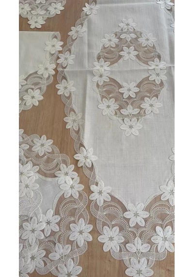 Salon Takımı Çeyizlik Runner Set 5 Parça Keten Masa Örtüsü Runneri Lüx Evita Diğer