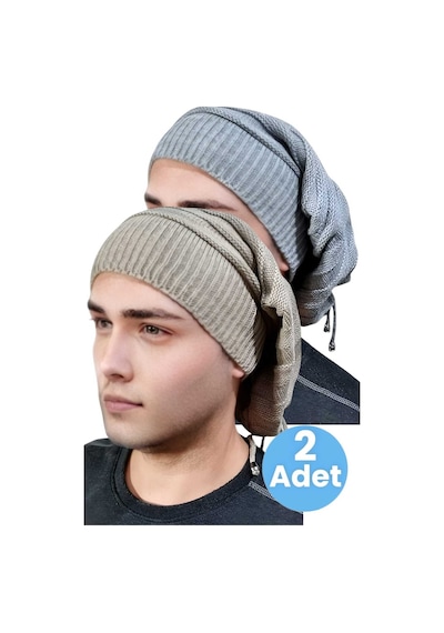 Uniquetrenders 2'li Erkek Kışlık Triko Örgü Bere Ve Boyunluk Gri-camel Camel - Gri
