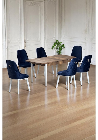 Minel Açılabilen Metal Ayak MDF Mutfak Masası Takımı 6 Lacivert Sandalye 80 x 132 Minel Açılabilen Metal Ayak MDF Mutfak Masası Takımı 6 Lacivert Sandalye 80 x 132