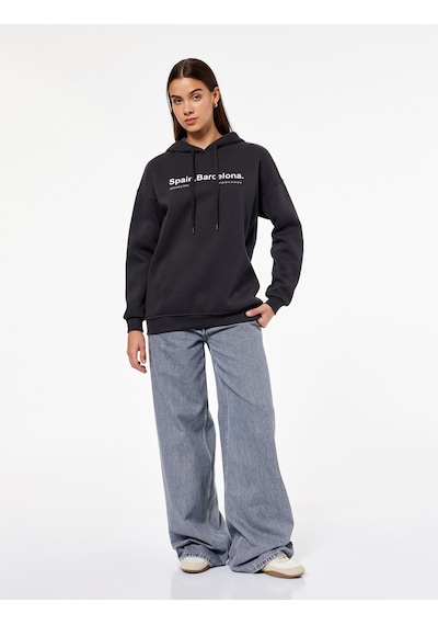 Koton Uzun Kollu Kapüşonlu Arkası Baskılı Oversize Sweatshirt Antrasit 6wal10555ık Antrasit