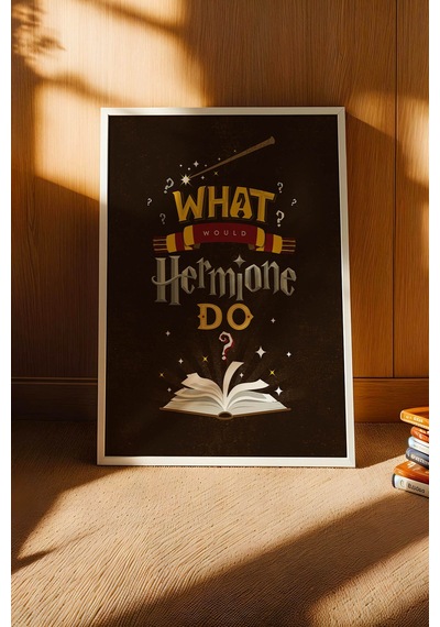 Harry Potter Hermione Motivasyon Çerçeveli Tablo - Lüks Modern Kütüphane Duvar Dekoru Kahve Beyaz