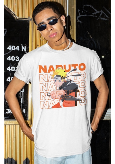 Naruto Uzumaki Baskılı Unisex Oversize Anime Dizi Karakter Tişört Beyaz