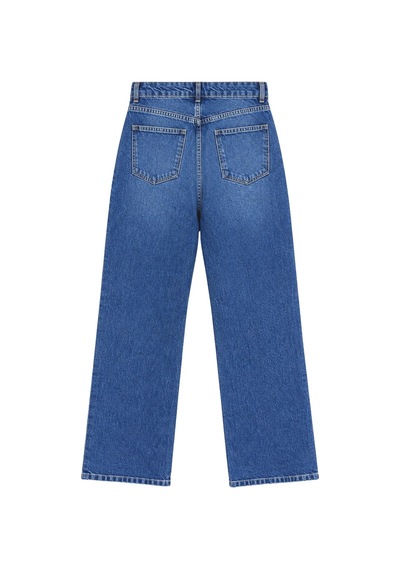 Vadon 1055 Kadın Yüksek Bel Kar Yıkamalı Wide Leg Geniş Paça Jean Pantolon Koyu Mavi