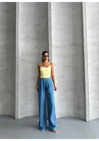 Zdnjeans Düğme/toka Detaylı Bol Paça Kot Pantolon Mavi